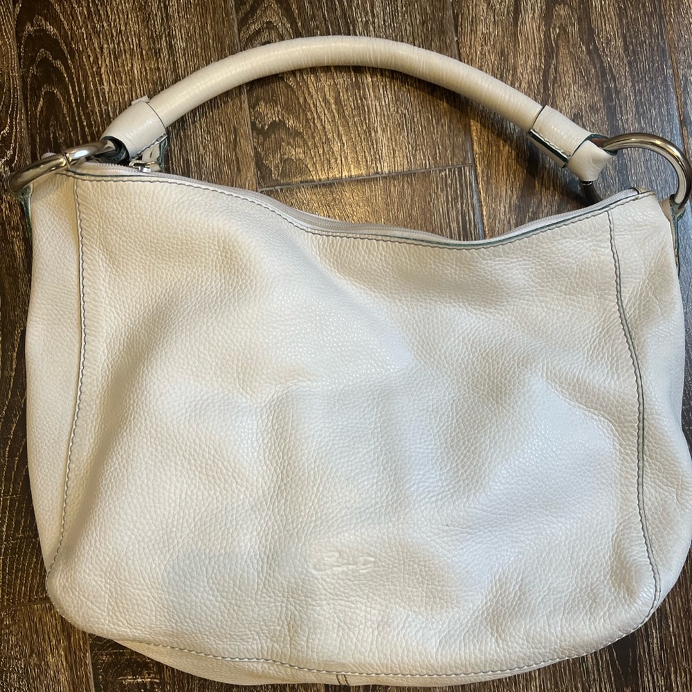 White pebble grain leather hobo from Spain.